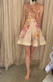 Sexy A Line Spaghetti Straps Pink Floral Short Summer Birthday Dress Hoco Dress Birthday Outfit 18th Birthday Mini Party Dresses HZ1121
