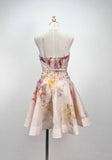 Sexy A Line Spaghetti Straps Pink Floral Short Summer Birthday Dress Hoco Dress Birthday Outfit 18th Birthday Mini Party Dresses HZ1121