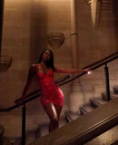 Sexy Sheath Straps Sequin Red Short Summer Birthday Dress Hoco Dress Birthday Outfit 18th Birthday Mini Party Dresses HZ1121