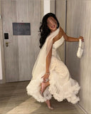 Cute Ball Gown Strapless Ivory Long Birthday Dress Prom Dress Baddie Summer Birthday Outfit HZ1121