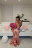 Cute A line Scoop Pink Satin Long Birthday Dress Prom Dress Baddie Summer Birthday Outfit HZ1121