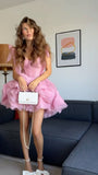 Sexy Ball Gown Straps Pink Tulle Short Summer Birthday Dress Hoco Dress Birthday Outfit 18th Birthday Mini Party Dresses HZ1121