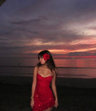 Sexy Sheath Spaghetti Straps Red Sequin Short Summer Birthday Dress Hoco Dress Birthday Outfit 18th Birthday Mini Party Dresses HZ1121