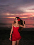 Sexy Sheath Spaghetti Straps Red Sequin Short Summer Birthday Dress Hoco Dress Birthday Outfit 18th Birthday Mini Party Dresses HZ1121
