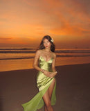 Sexy Mermaid Satin Halter Green Long Birthday Dress Prom Dress Baddie Summer Birthday Outfit HZ1121