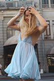Sexy A line Spaghetti Straps Blue Backless Short Summer Birthday Dress Hoco Dress Birthday Outfit 18th Birthday Mini Party Dresses HZ1121