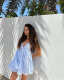Sexy A line Spaghetti Straps Blue Backless Short Summer Birthday Dress Hoco Dress Birthday Outfit 18th Birthday Mini Party Dresses HZ1121