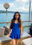 Cute Sheath Spaghetti Straps Royal Blue Short Summer Birthday Dress Hoco Dress Birthday Outfit 18th Birthday Mini Party Dresses HZ1121