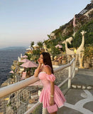 Cute A Line Spaghetti Straps Pink Short Summer Birthday Dress Hoco Dress Birthday Outfit 18th Birthday Mini Cocktail Dresses HZ1121