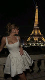 Cute A Line Square Neckline Ivory Satin Short Summer Birthday Dress Hoco Dress Birthday Outfit 18th Birthday Mini Party Dresses HZ1121