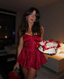 Cute A line Strapless Burgundy Lace Short Summer Birthday Dress Hoco Dress Birthday Outfit 18th Birthday Mini Party Dresses HZ1121