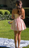Cute A Line Strapless Pink Satin Short Summer Birthday Dress Hoco Dress Birthday Outfit 19th Birthday Mini Party Dresses HZ1121