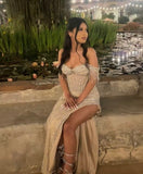 Sexy Mermaid Off The Shoulder Champagne Long Birthday Dress Prom Dress Baddie Summer Birthday Outfit HZ1121