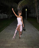 Elegant Sheath Pink Strapless Long Birthday Dress Prom Dress Baddie Summer 20th Birthday Outfit HZ1121