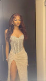 Elegant Mermaid Spaghetti Straps Sequin Slit Long Birthday Dress Prom Dress Baddie Summer 20th Birthday Outfit HZ1121