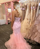 Elegant Mermaid Sweetheart Lace Pink Long Birthday Dress Prom Dress Baddie Summer 20th Birthday Outfit HZ1121