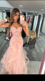 Elegant Mermaid Sweetheart Lace Pink Long Birthday Dress Prom Dress Baddie Summer 20th Birthday Outfit HZ1121