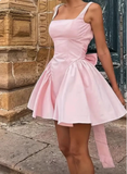 Pretty Backless Bow Back Square Neck Cami Dress Elegant Sleeveless Summer Birthday Dress Hoco Dress Birthday Outfit 19th Birthday Mini Cocktail Dresses HZ1121