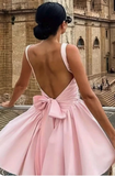 Pretty Backless Bow Back Square Neck Cami Dress Elegant Sleeveless Summer Birthday Dress Hoco Dress Birthday Outfit 19th Birthday Mini Cocktail Dresses HZ1121