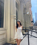 Pretty A line Strapless White Chiffon Sleeveless Summer Birthday Dress Hoco Dress Birthday Outfit 19th Birthday Mini Cocktail Dresses HZ1121