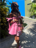 Pretty A line Off The Shoulder Pink Satin Summer Birthday Dress Hoco Dress Birthday Outfit 19th Birthday Mini Cocktail Dresses HZ1121