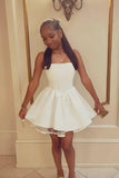 Sexy A Line Square Neckline White Satin Short Summer Birthday Dress Hoco Dress Birthday Outfit 18th Birthday Mini Party Dresses HZ1121
