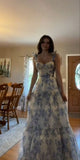 Stunning A line Straps Blue Floral Long 21st Birthday Dress Party Dress Birthday Outfit HZ1121