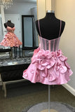 Sexy Ball Gown Spaghetti Straps Satin Pink Short Summer 20th Birthday Dress Hoco Dress Birthday Outfit 18th Birthday Mini Party Dresses HZ1121