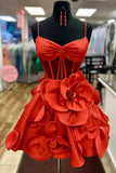 Sexy Ball Gown Spaghetti Straps Satin Pink Short Summer 20th Birthday Dress Hoco Dress Birthday Outfit 18th Birthday Mini Party Dresses HZ1121