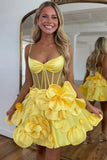 Sexy Ball Gown Spaghetti Straps Satin Pink Short Summer 20th Birthday Dress Hoco Dress Birthday Outfit 18th Birthday Mini Party Dresses HZ1121