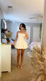 Sexy A Line Halter White Satin Short Summer Birthday Dress Hoco Dress Birthday Outfit 16th Birthday Mini Party Dresses HZ1121