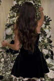 Pretty A line Strapless Black Velvet Sleeveless Summer Birthday Dress Hoco Dress Birthday Outfit 19th Birthday Mini Cocktail Dresses HZ1121