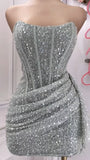 Sexy Sheath Strapless Sequin Short Summer 20th Birthday Dress Hoco Dress Birthday Outfit 18th Birthday Mini Party Dresses HZ1121