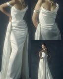 Vintage Bridal Gown Ball Gown Off The Shoulder Satin Wedding Dresses Minimalist Bridal Gowns HZ1121