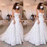 Romantic Bridal Gown Ball Gown Sweetheart White Lace Wedding Dresses Minimalist Bridal Gowns HZ1121