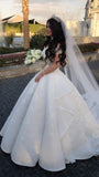 Vintage Bridal Gown Ball Gown Off The Shoulder White Lace Wedding Dresses Minimalist Bridal Gowns HZ1121