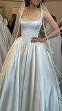 Classic Bridal Gown Ball Gown Square Neck Satin White Wedding Dresses Minimalist Bridal Gowns HZ1121