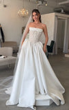 Ethereal Wedding Dress Ball Gown Strapless Satin White Beads Wedding Dresses Corset Bridal Gowns HZ1121