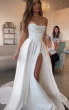 Classic Bridal Gown A Line Sweetheart Satin White Wedding Dresses Minimalist Bridal Gowns HZ1121