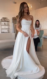 Classic Bridal Gown A Line Sweetheart Satin White Wedding Dresses Minimalist Bridal Gowns HZ1121