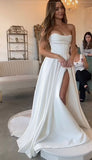 Classic Bridal Gown A Line Sweetheart Satin White Wedding Dresses Minimalist Bridal Gowns HZ1121