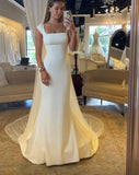 Vintage Bridal Gown Mermaid Square White Satin Wedding Dresses Minimalist Bridal Gowns HZ1121