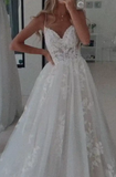Classic Bridal Gown A Line Spaghetti Straps Lace White Wedding Dresses Minimalist Bridal Gowns HZ1121