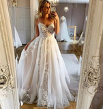 Classic Bridal Gown A Line Spaghetti Straps Lace White Wedding Dresses Minimalist Bridal Gowns HZ1121