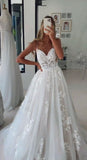 Classic Bridal Gown A Line Spaghetti Straps Lace White Wedding Dresses Minimalist Bridal Gowns HZ1121