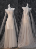 Vintage Bridal Gown Mermaid Strapless White Tulle Long Sleeves Wedding Dresses Minimalist Bridal Gowns HZ1121