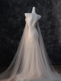 Vintage Bridal Gown Mermaid Strapless White Tulle Long Sleeves Wedding Dresses Minimalist Bridal Gowns HZ1121