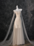 Vintage Bridal Gown Mermaid Strapless White Tulle Long Sleeves Wedding Dresses Minimalist Bridal Gowns HZ1121