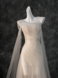 Vintage Bridal Gown Mermaid Strapless White Tulle Long Sleeves Wedding Dresses Minimalist Bridal Gowns HZ1121