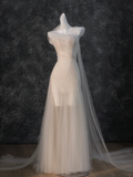 Vintage Bridal Gown Mermaid Strapless White Tulle Long Sleeves Wedding Dresses Minimalist Bridal Gowns HZ1121
